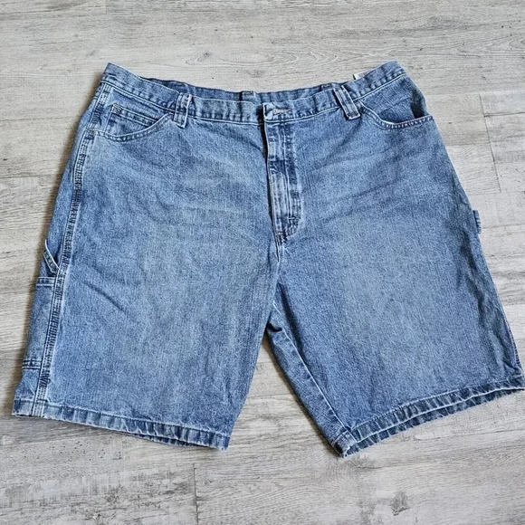 Vintage 90s Carpenter Baggy Jean Denim Shorts Wrangler Mens Sz 40 Relaxed Fit - Picture 1 of 7